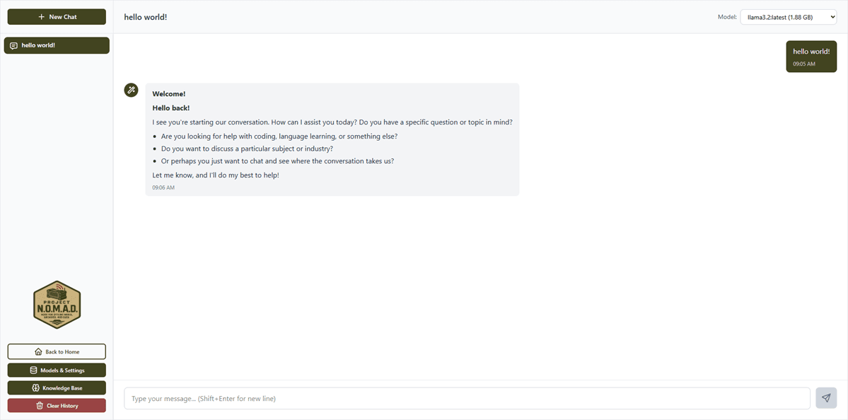 AI Chat interface, have conversations with a local AI model, completely offline and private