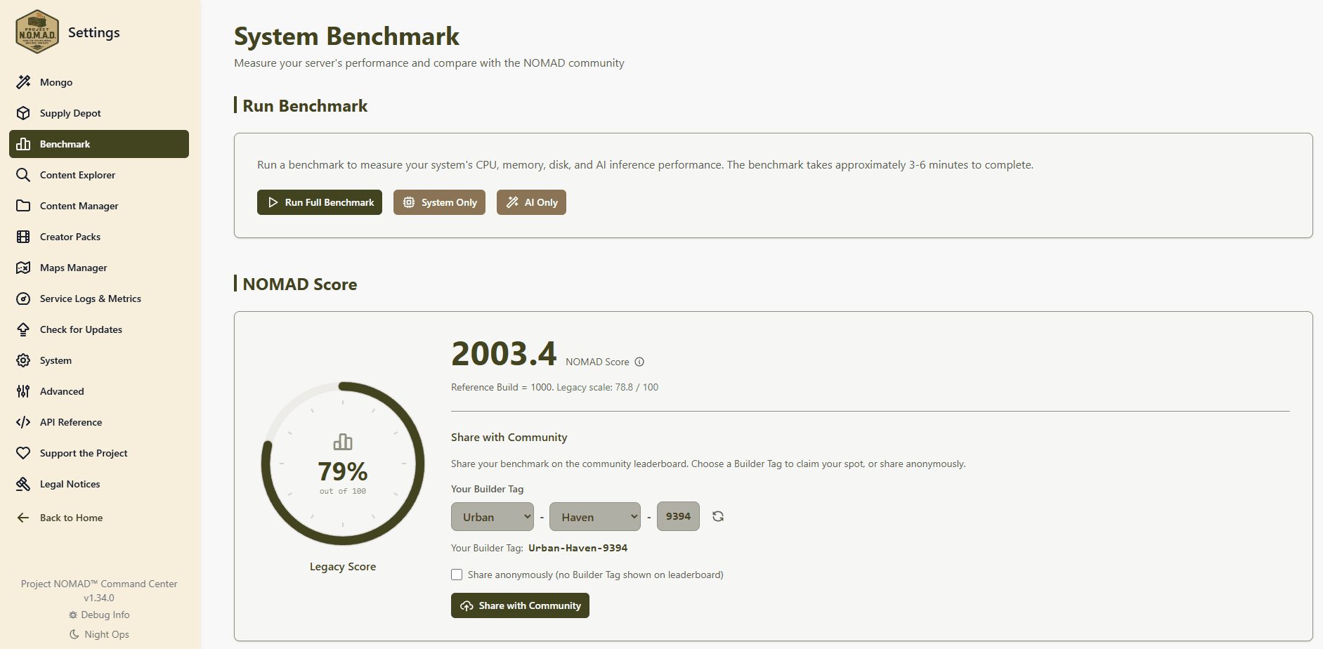 System Benchmark, measure your NOMAD Score and compare with the community leaderboard